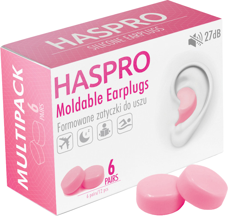 Haspro Mold6 Silikónové štuple do uší, ružové 6 x 2 ks