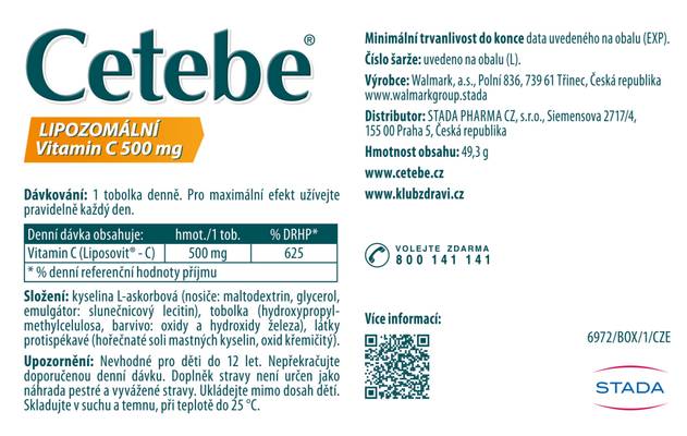 Cetebe Lipozomálny vitamín C 500 mg 60 tvrdých kapsúl