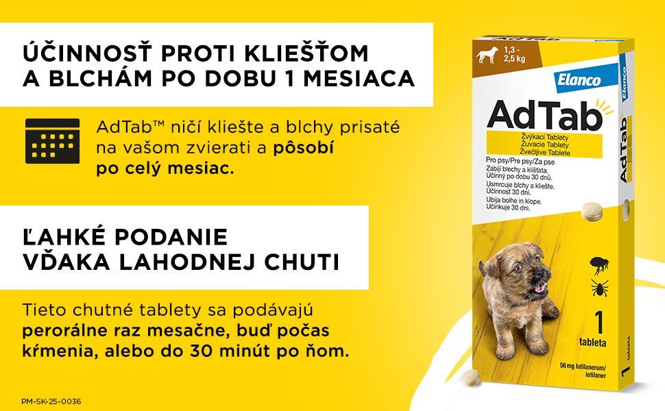AdTab 56mg Žuvacia tableta pre psov 1,3 - 2,5kg