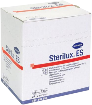 Hartmann Sterilux es kompres sterilný so založenými okrajmi 7,5 x 7,5 cm 50 ks