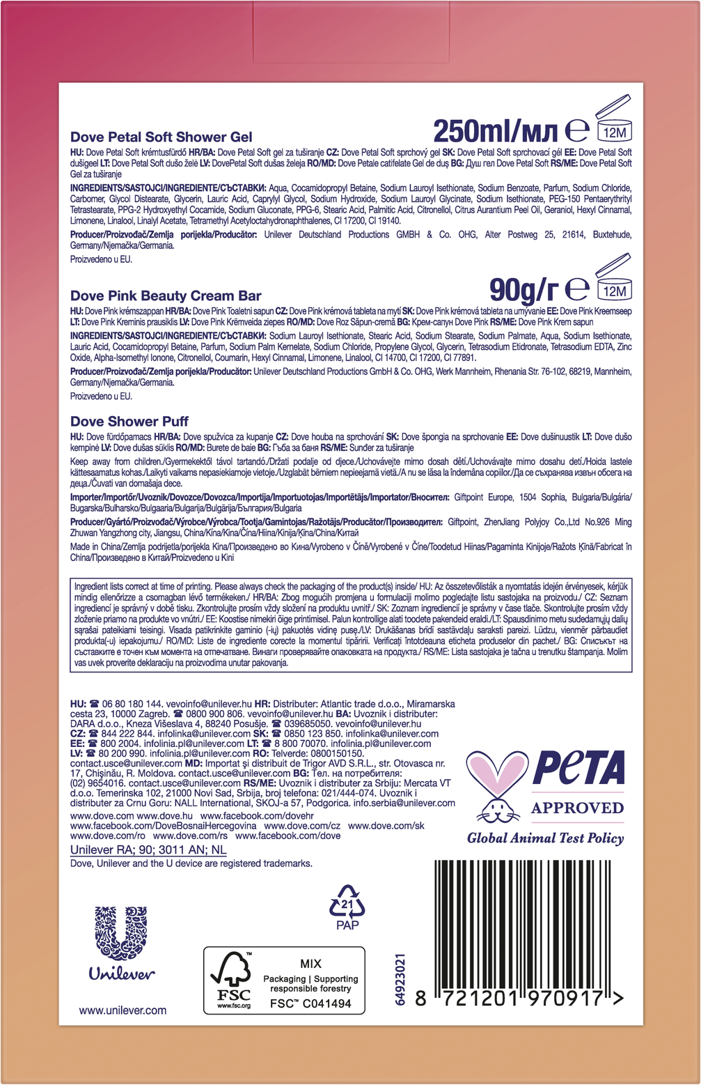 Dove Petal Soft kazeta so sprchovou hubkou