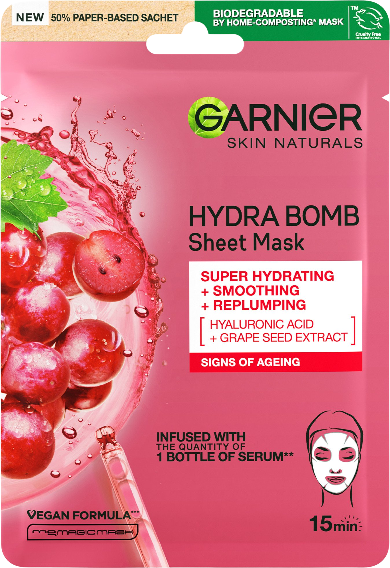 Garnier Skin Naturals Vyhladzujúca a vyplňujúca textilná maska s výťažkom z hrozna 28 g