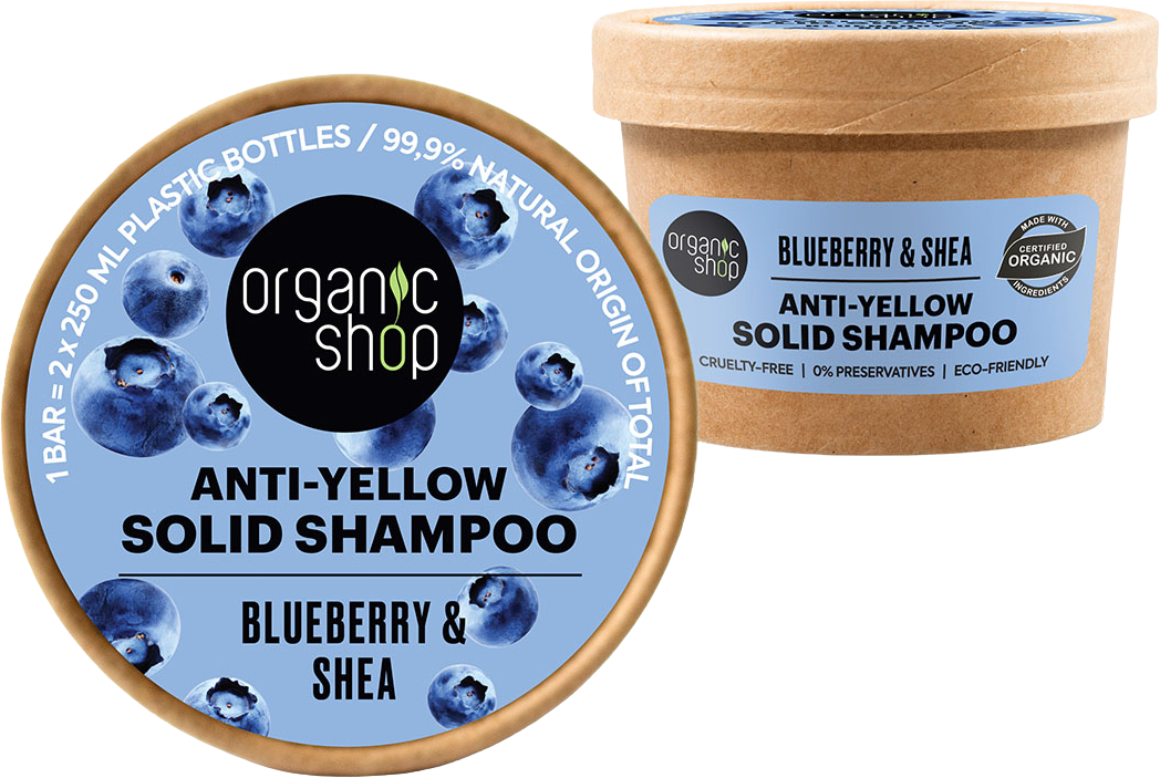 Organic Shop Tuhý šampón na blond vlasy Čučoriedky a bambucké maslo 60 g