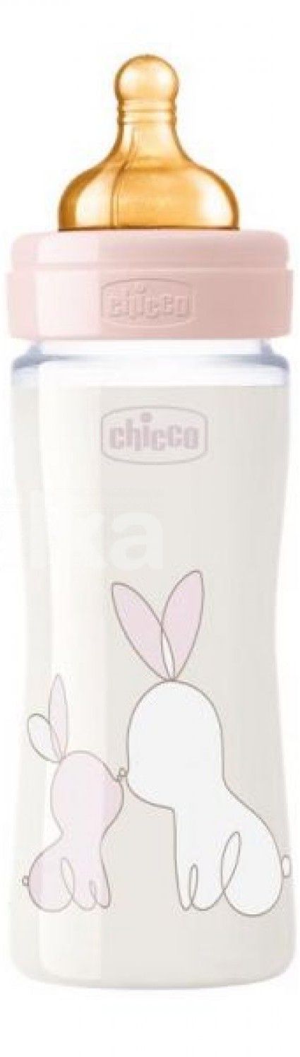 Chicco Fľaša dojčenská sklo Original Touch latex  - dievča 240 ml