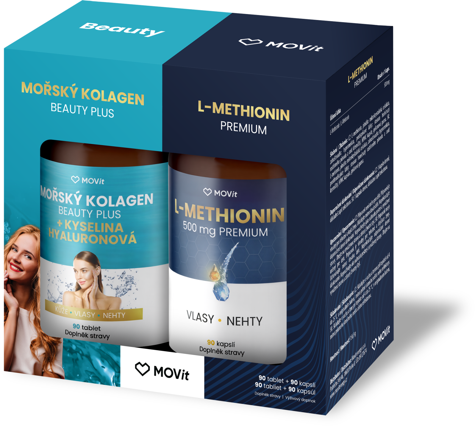 MOVit Energy Beauty balíček - Morský kolagén & Metionín PREMIUM 90 tabliet