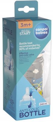 Canpol babies Dojčenská antikoliková fľaša široká EasyStart BONJOUR PARIS modrá 240 ml