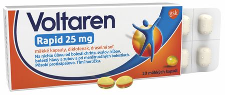 Voltaren Rapid 25 mg mäkké kapsuly pre rýchlu uľavu od bolesti s protizápalovým účinkom 20 mäkkých kapsúl