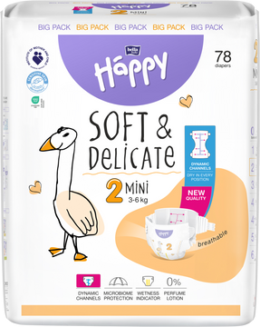 Bella Baby Happy Soft&Delicate Mini (3-6 kg), 78 ks