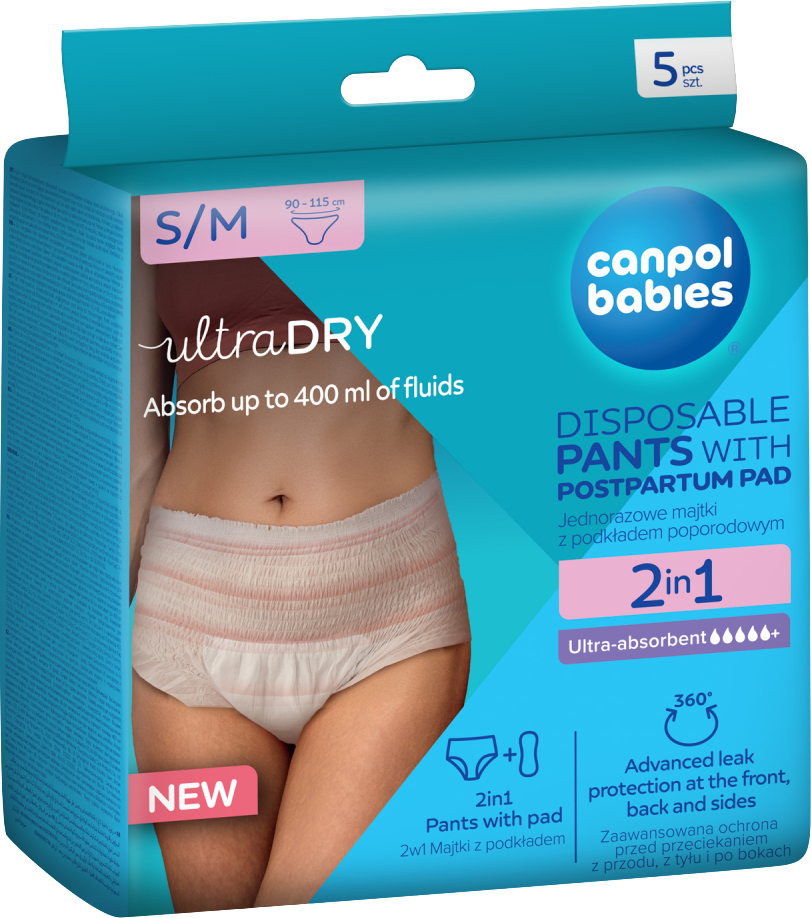 Canpol babies Jednorazové popôrodné nohavičky s vložkou 2v1 S/M 5 ks