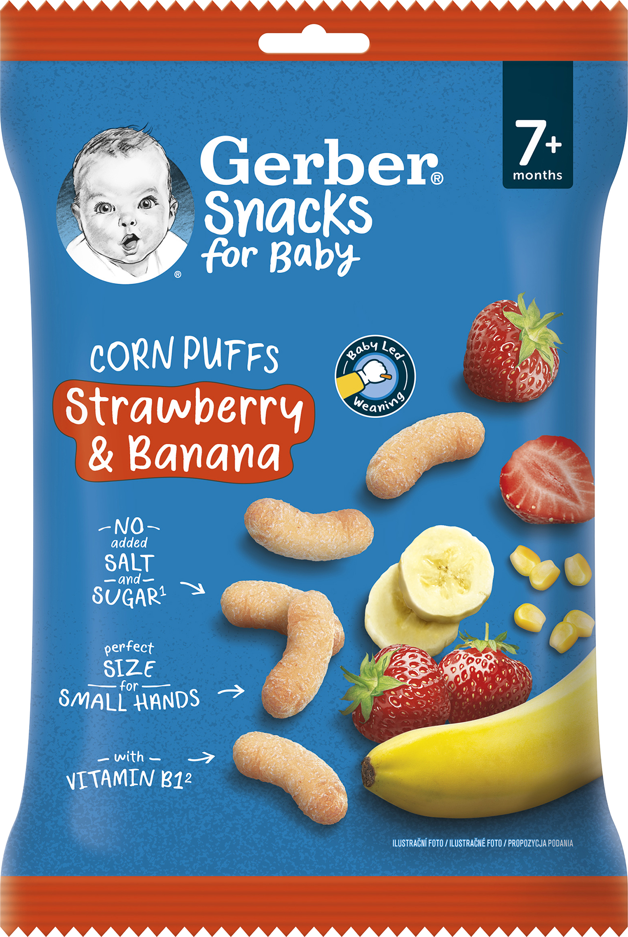Gerber Snacks kukuričné chrumky jahoda a banán 28 g