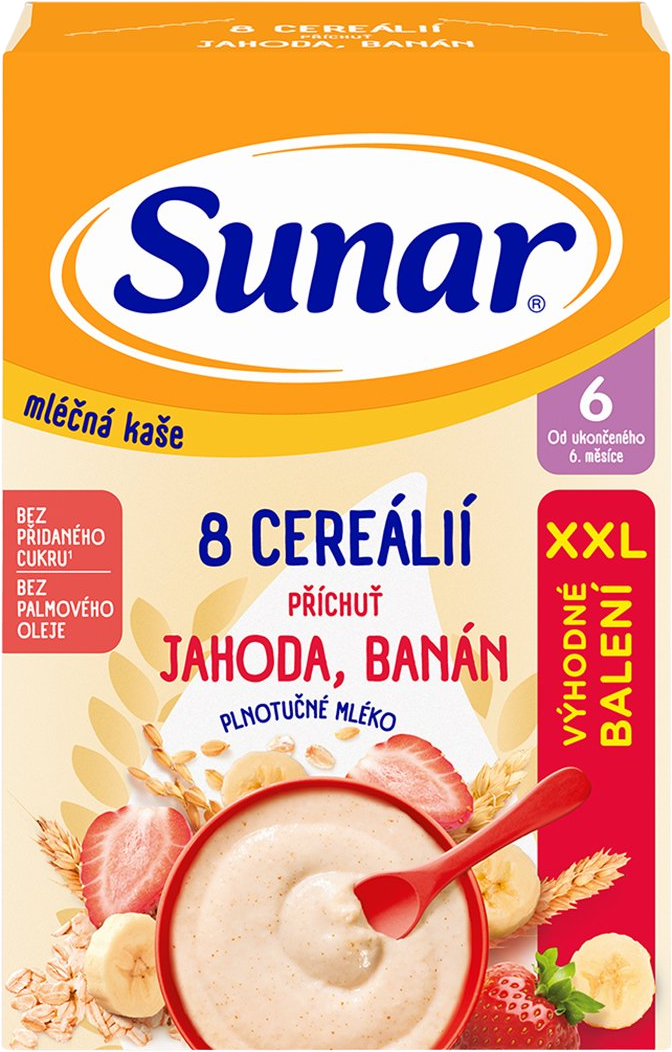 Sunar mliečna kaša s 8 cereáliami jahoda, banán XXL 340 g