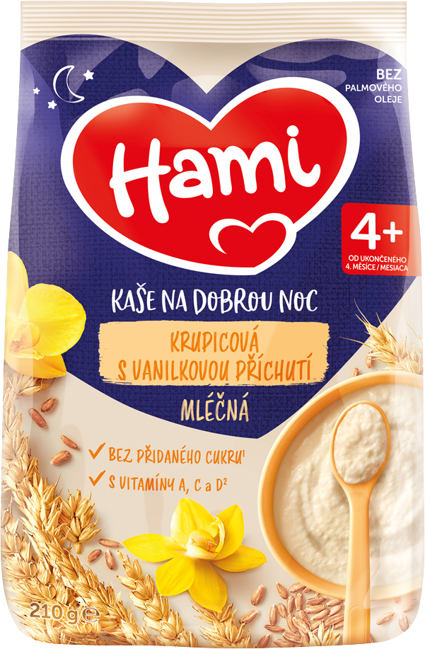 Hami Kaša mliečna krupicová s vanilkovou príchuťou na dobrú noc 210 g