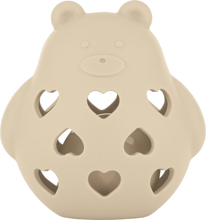 Petite&Mars Hračka silikónová s hrkálkou Bear Basil Desert Sand 0m+