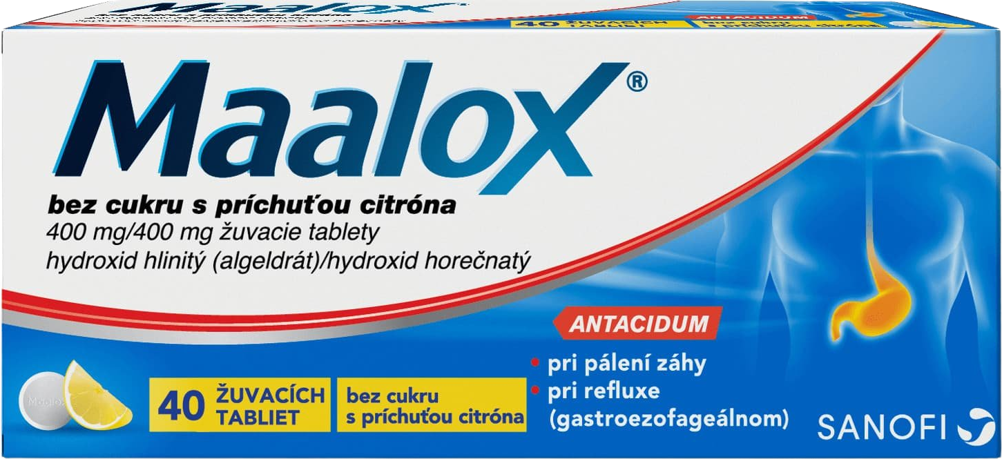 Maalox bez cukru citrón žuvacích 40 tabliet