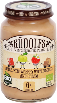 Rudolfs BIO Jablko, jahody, sušienky, smotana 190 g