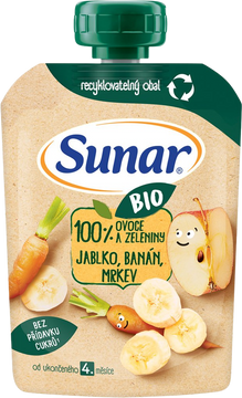 Sunar BIO ovocná kapsička jablko, banán, mrkva 4m+ 100 g