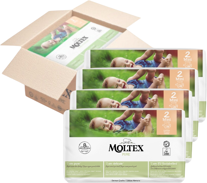 Moltex Plienky Pure Mini 3-6 kg ekonomické balenie 4 x 38 ks