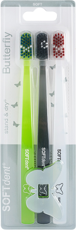SOFTdent Butterfly Zubná kefka SOFT 3 ks