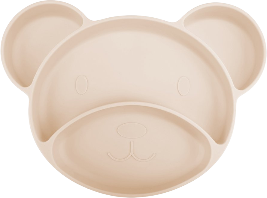 Canpol babies Tanier silikónový delený s prísavkou Medvedík krémový