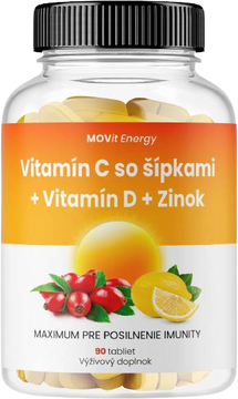 MOVit Energy MOVit Vitamín C 1200 mg so šípkami + Vitamín D + Zinok Premium 90 tabliet