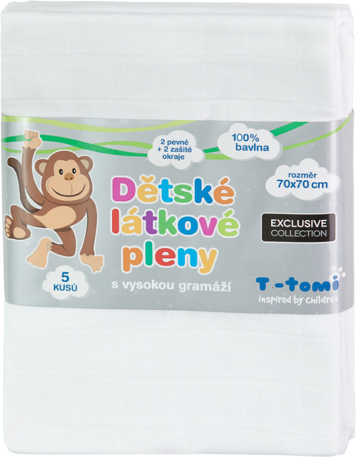 T-Tomi Látkové TETRA plienky, biele 70 x 70 cm 5 ks