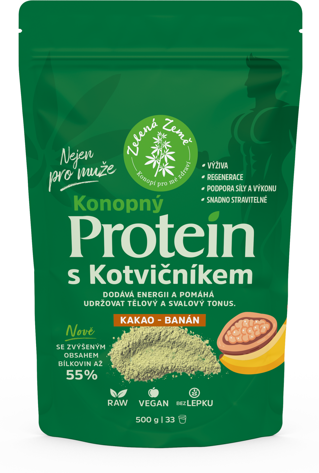Zelená Země Konopný proteín s kotvičníkom EXTRA 1 x 500 g