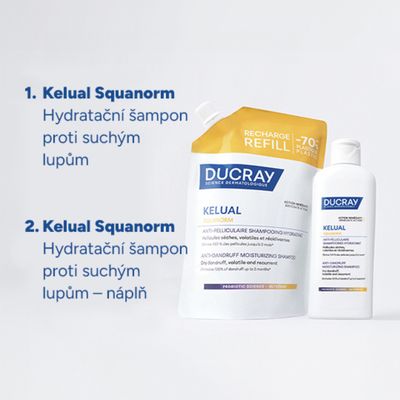 Ducray Kelual Squanorm Hydratačný šampón proti suchým lupinám náplň 400 ml