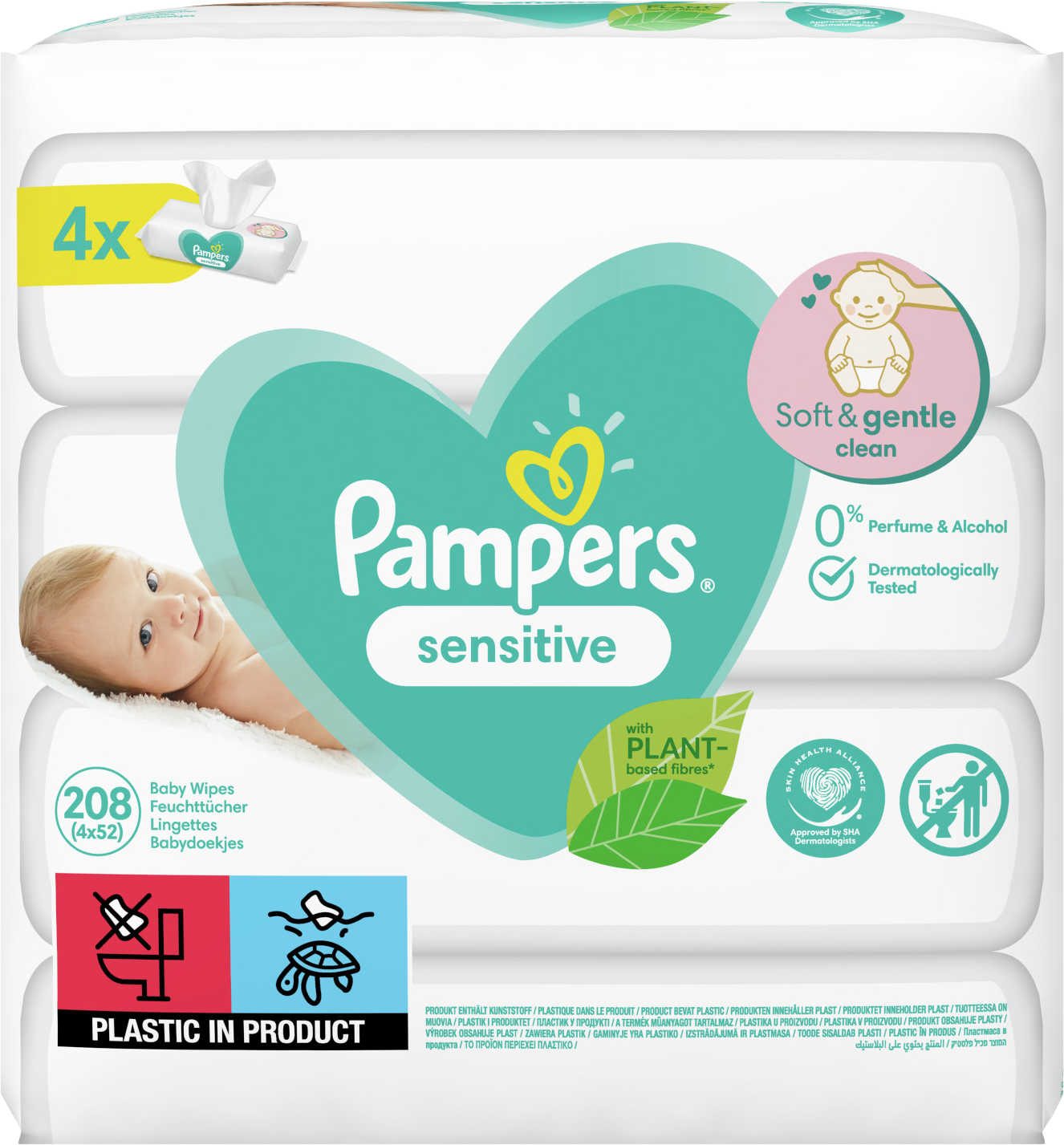 Pampers Wipes Sensitive Vlhčené utierky, 4 x 52 ks