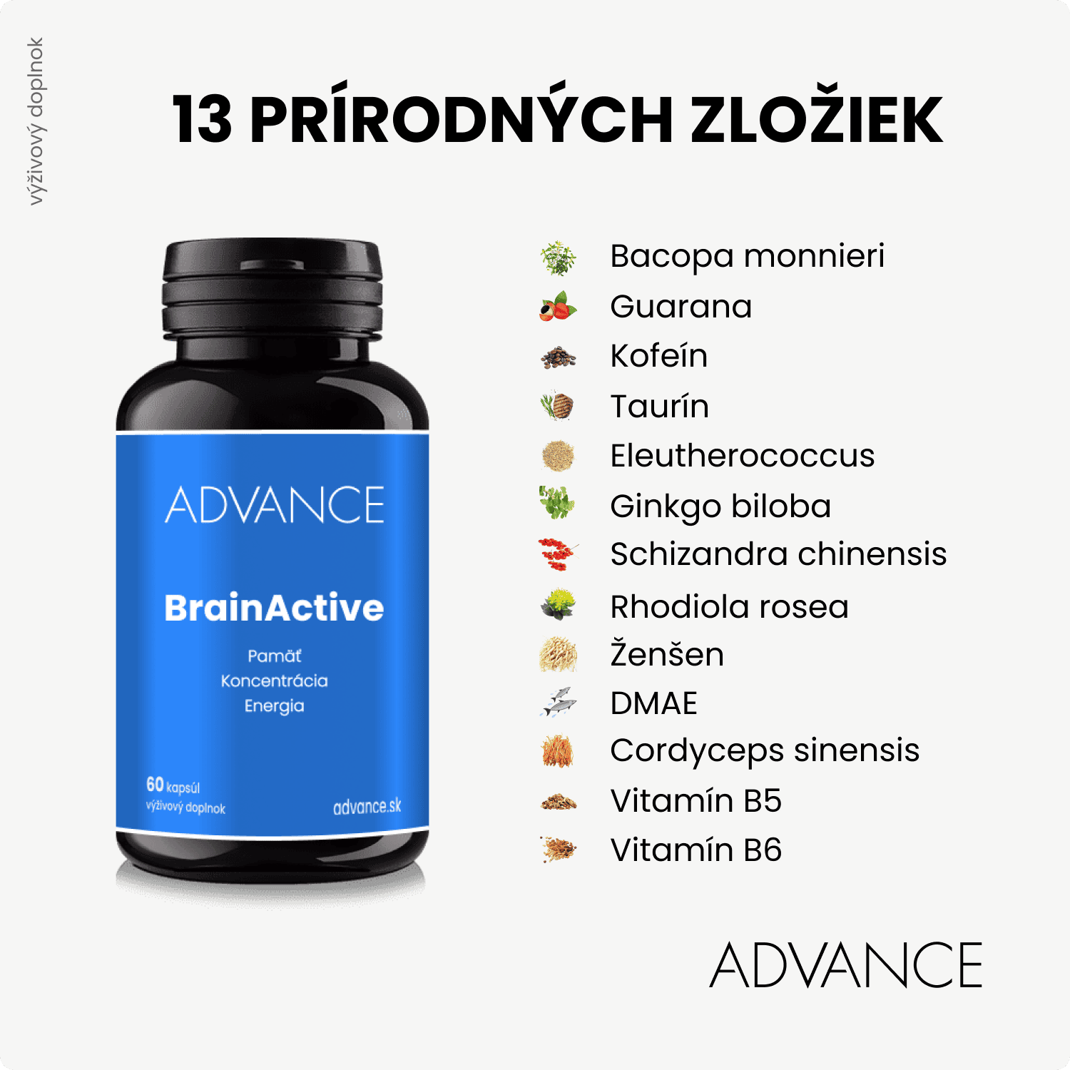 ADVANCE BrainActive - pamäť, koncentrácia, energia 60 kapsúl