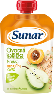 Sunar kašička ovocná kapsička hruška, marhuľa, ovsené vločky 6m+ 120 g