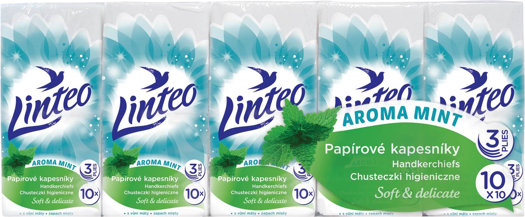 Linteo Papierové vreckovky 3-vrstvové, mäta 10 x 10 ks