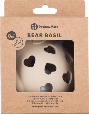 Petite&Mars Hračka silikónová s hrkálkou Bear Basil Desert Sand 0m+