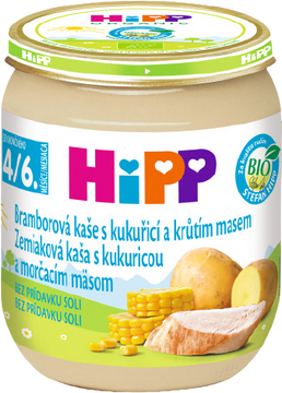 HiPP BIO Zemiaky a kukurica s morčacím mäsom, 125 g