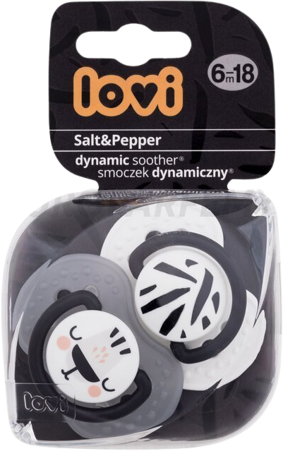 LOVI Dynamický utišujúci cumlík Salt&Pepper 6-18m 2 ks