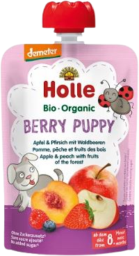 Holle Bio pyré - Berry Puppy - Jablkový a broskyňový s lesnými plodmi 100 g