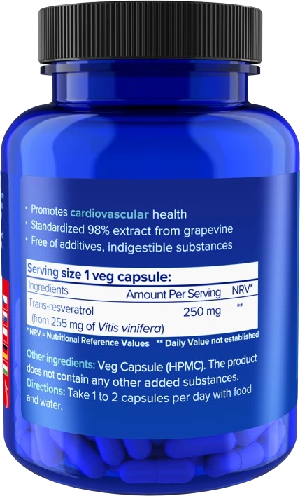 Natios Resveratrol, Extra Strength, 250 mg, 90 kapsúl