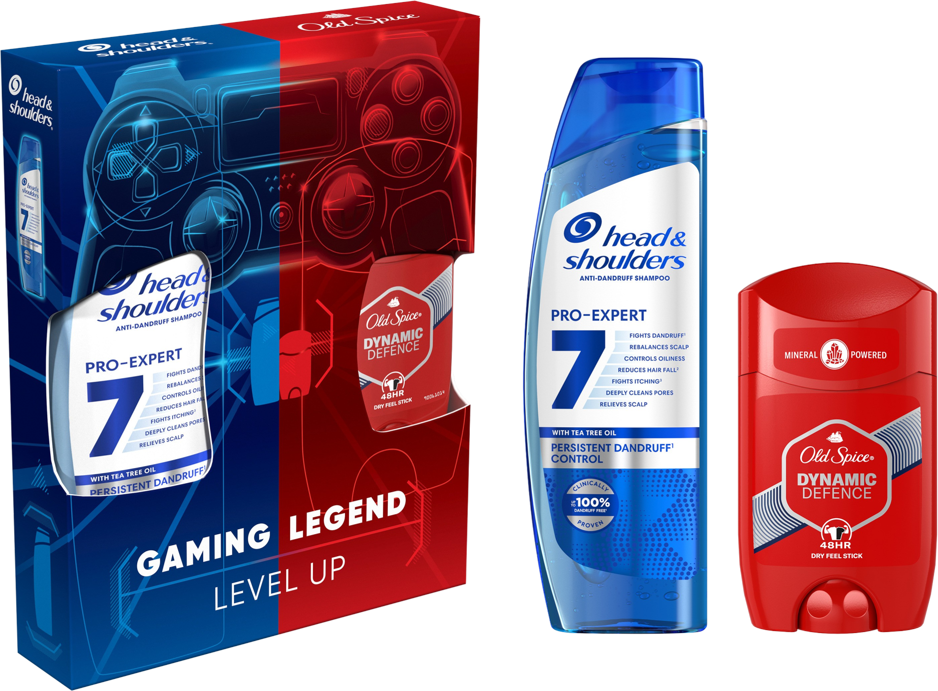 Head & Shoulders Gaming Legend sada šampón Head & Shoulders 7v1 ProExpert 250 ml + dezodorant Old Spice Dynamic Defence 65 ml