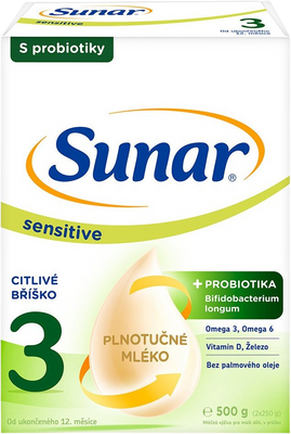 Sunar Sensitive 3, batoľacie mlieko 500 g