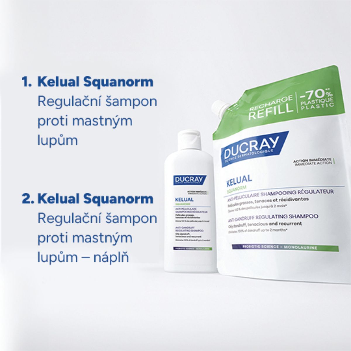Ducray Kelual Squanorm Regulačný šampón proti mastným lupinám náplň 400 ml