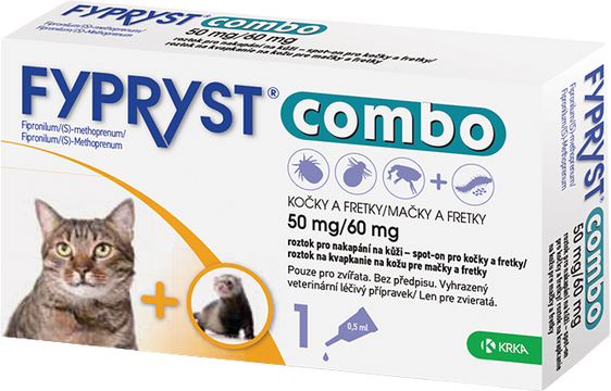Fypryst Combo 50 mg/60 mg Roztok na kvapkanie na kožu pre mačky a fretky 0.5 ml