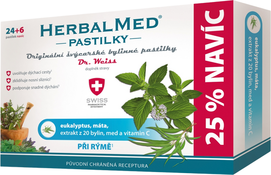 HerbalMed pastilky pri nádche 30 pastilek