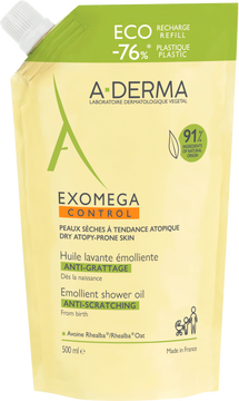 A-Derma Exomega Control zvláčňujúci sprchový olej - recyklovateľná ECO náhradná náplň 500 ml