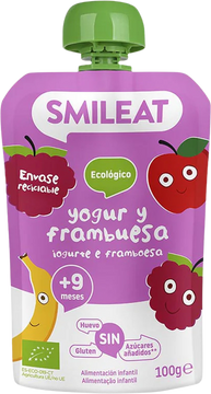 Smileat BIO vrecko grécky jogurt, jablko, banán, malina a ryža 9M+ 100 g