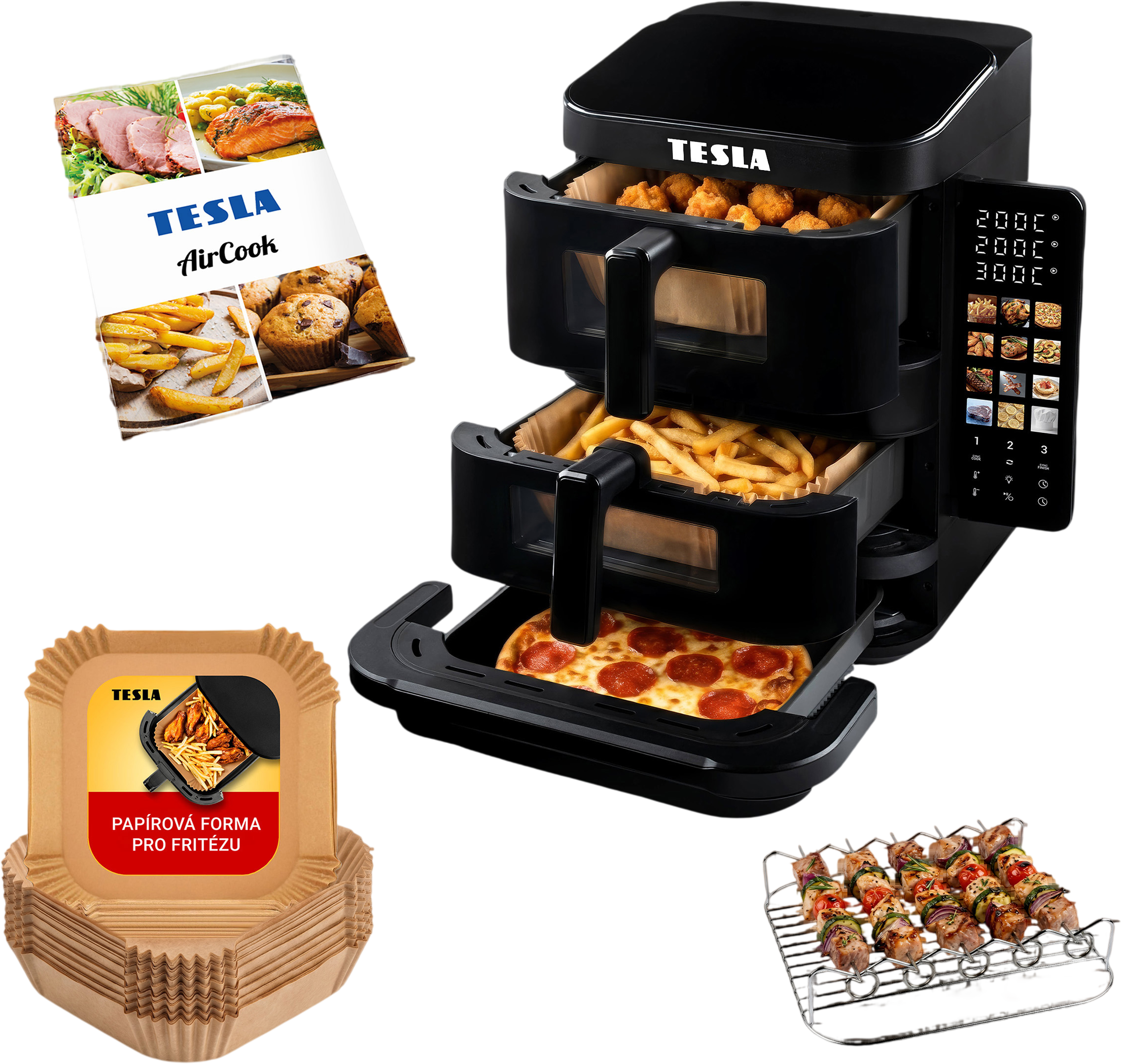 Tesla AirCook TrioZone Q636 XXL - multifunkčná trojzónová digitálna teplovzdušná fritéza
