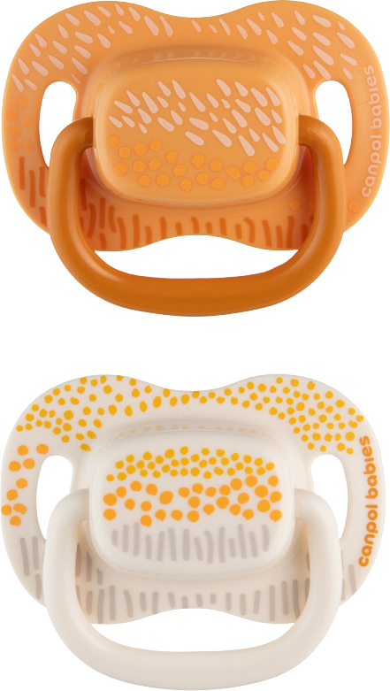 Canpol babies Set symetrických silikónových cumlíkov Mountains 0-6m, žltý 2 ks