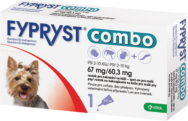Fypryst Combo 67 mg/60 3 mg Psy 2-10 kg Roztok na kvapkanie na kožu pre malé psy 1 ks
