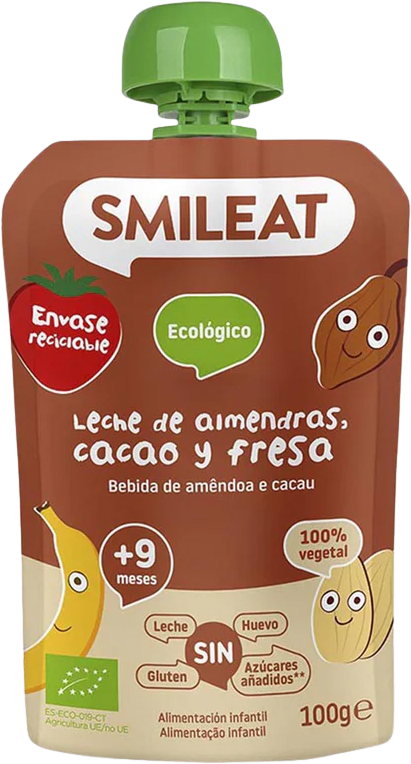 Smileat BIO vrecko mandľové mlieko, jablko, banán, jahoda, ryža a kakao 9M+ 100 g
