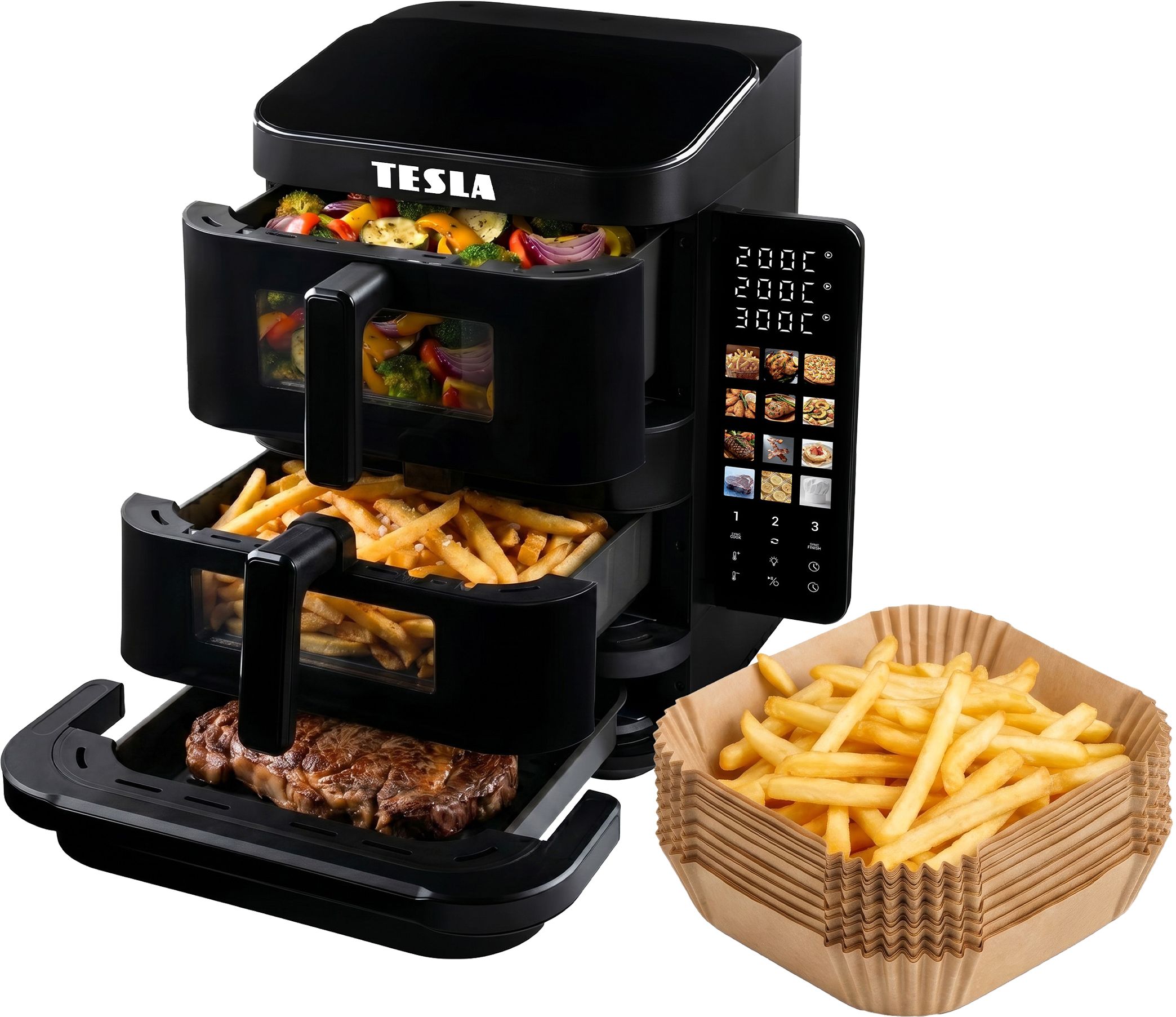 Tesla AirCook TrioZone Q636 XXL - multifunkčná trojzónová digitálna teplovzdušná fritéza