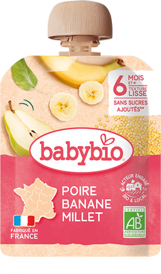 Babybio Vrecko hruška banán proso 90 g
