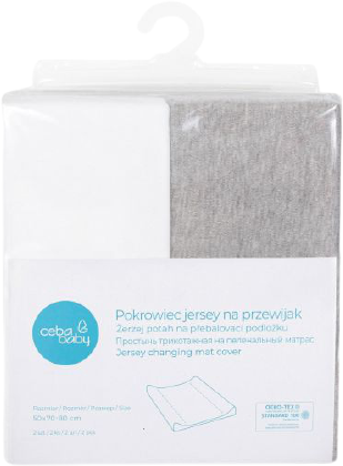 Ceba Baby CEBA Poťah na prebaľovaciu podložku 50x70-80cm Light Grey Melange+White 2 ks
